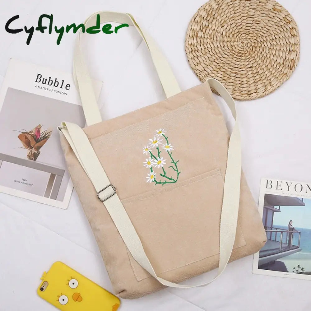 Cyflymder Large Women Shoulder Shopper Bag Ladies Canvas Tote Shopping Bags Corduroy Female Handbag