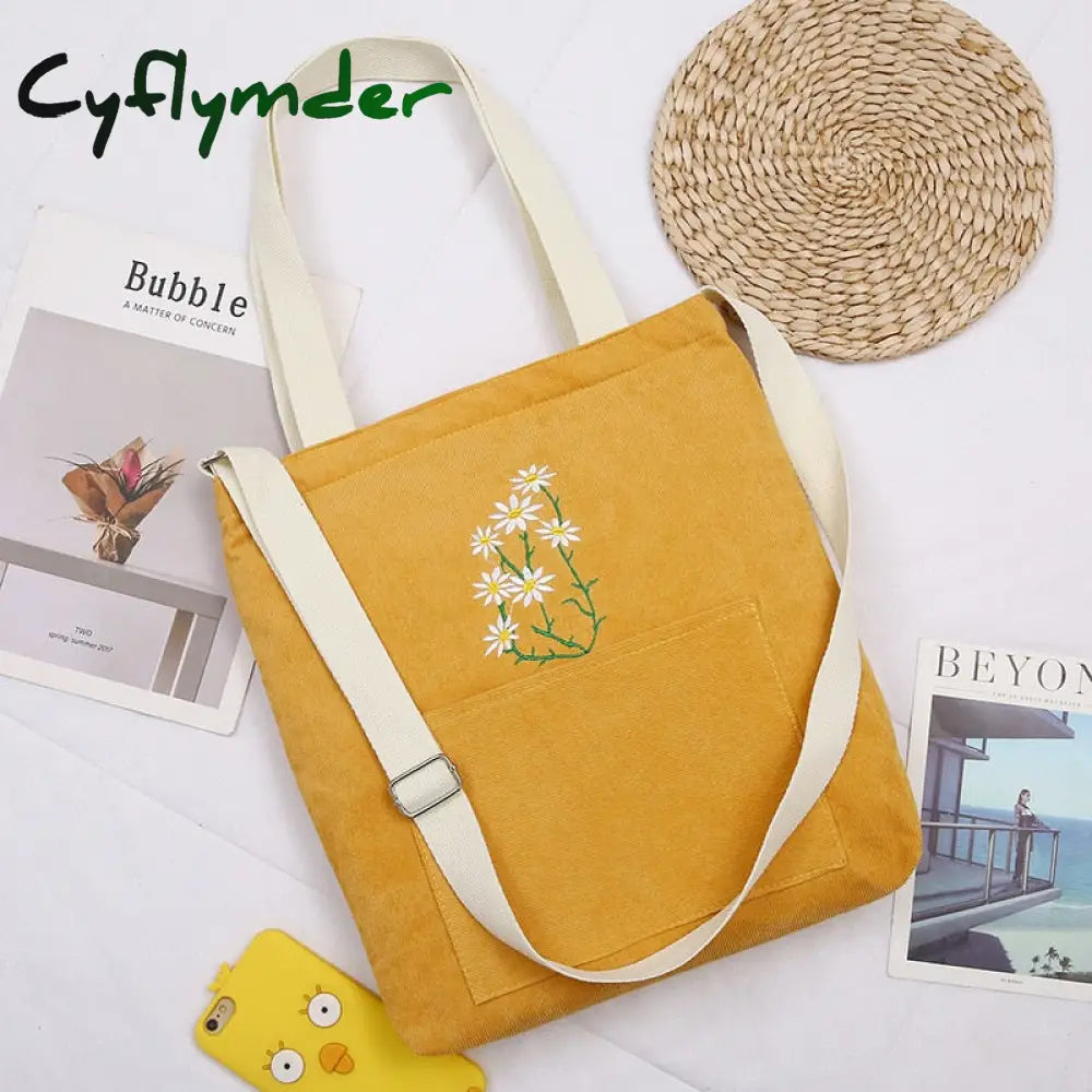 Cyflymder Large Women Shoulder Shopper Bag Ladies Canvas Tote Shopping Bags Corduroy Female Handbag