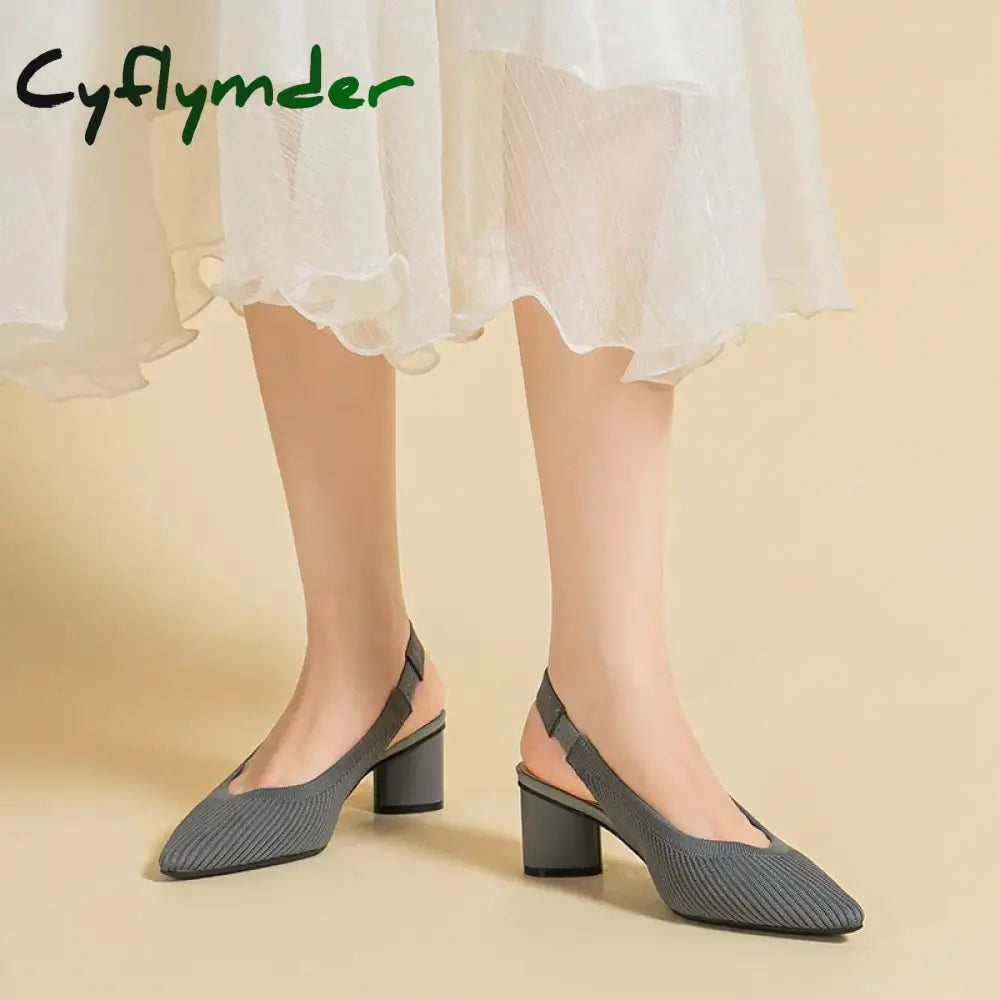 Cyflymder Large Women’s High Heel Sandals Fashion Stripes Soft and Breathable Knitted Round Thick Heel Shoes 2023 New