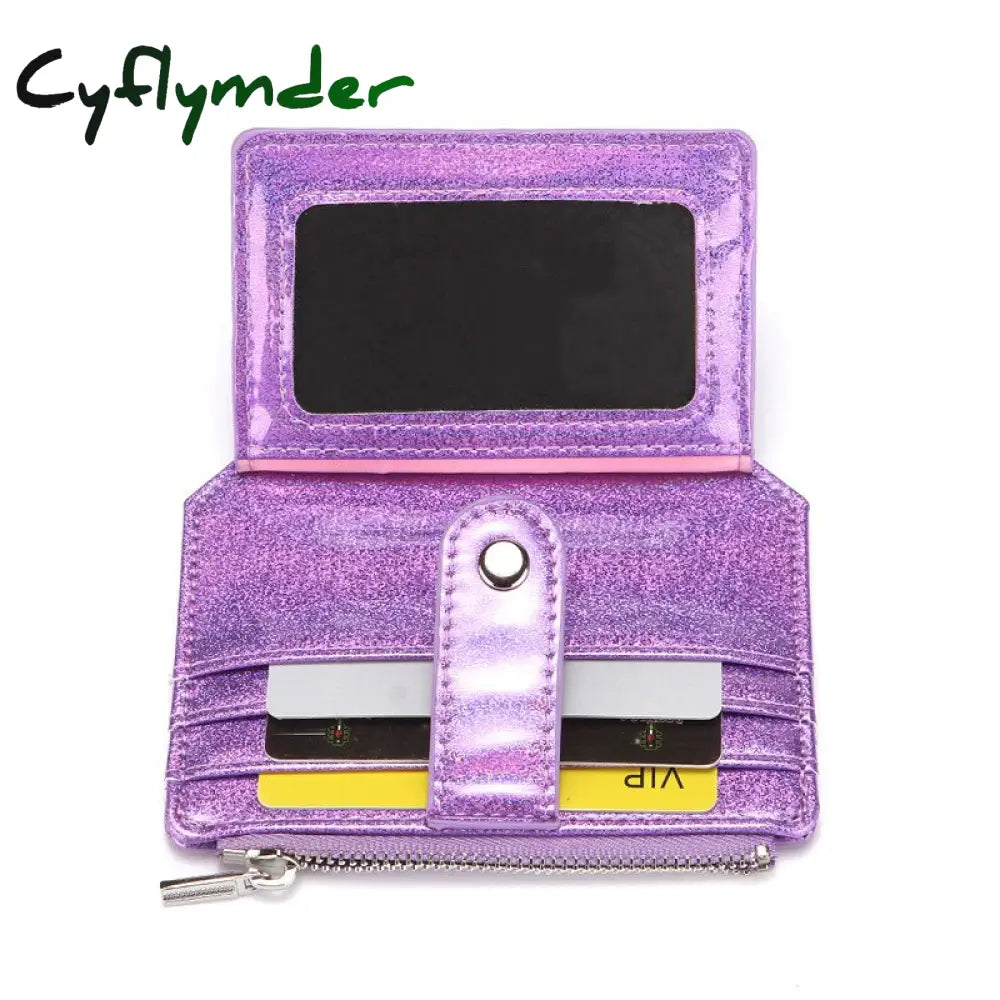 Cyflymder Laser Heart Embroidered Id Credit Card Holder Pu Leather Women Thin Wallet Zipper Hasp