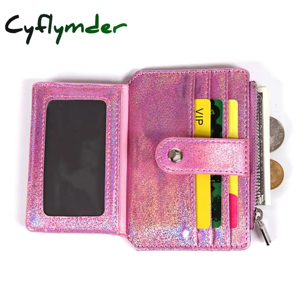 Cyflymder Laser Heart Embroidered Id Credit Card Holder Pu Leather Women Thin Wallet Zipper Hasp