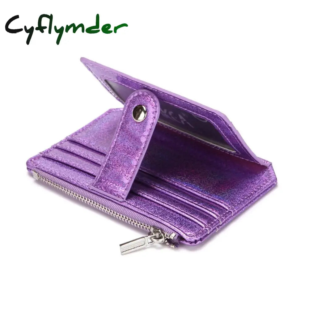 Cyflymder Laser Heart Embroidered Id Credit Card Holder Pu Leather Women Thin Wallet Zipper Hasp