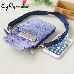 Cyflymder Leaf Fabric 5-Layer Messenger Mobile Phone Bag Case Shoulder Purse Pouch Handbag Wallet