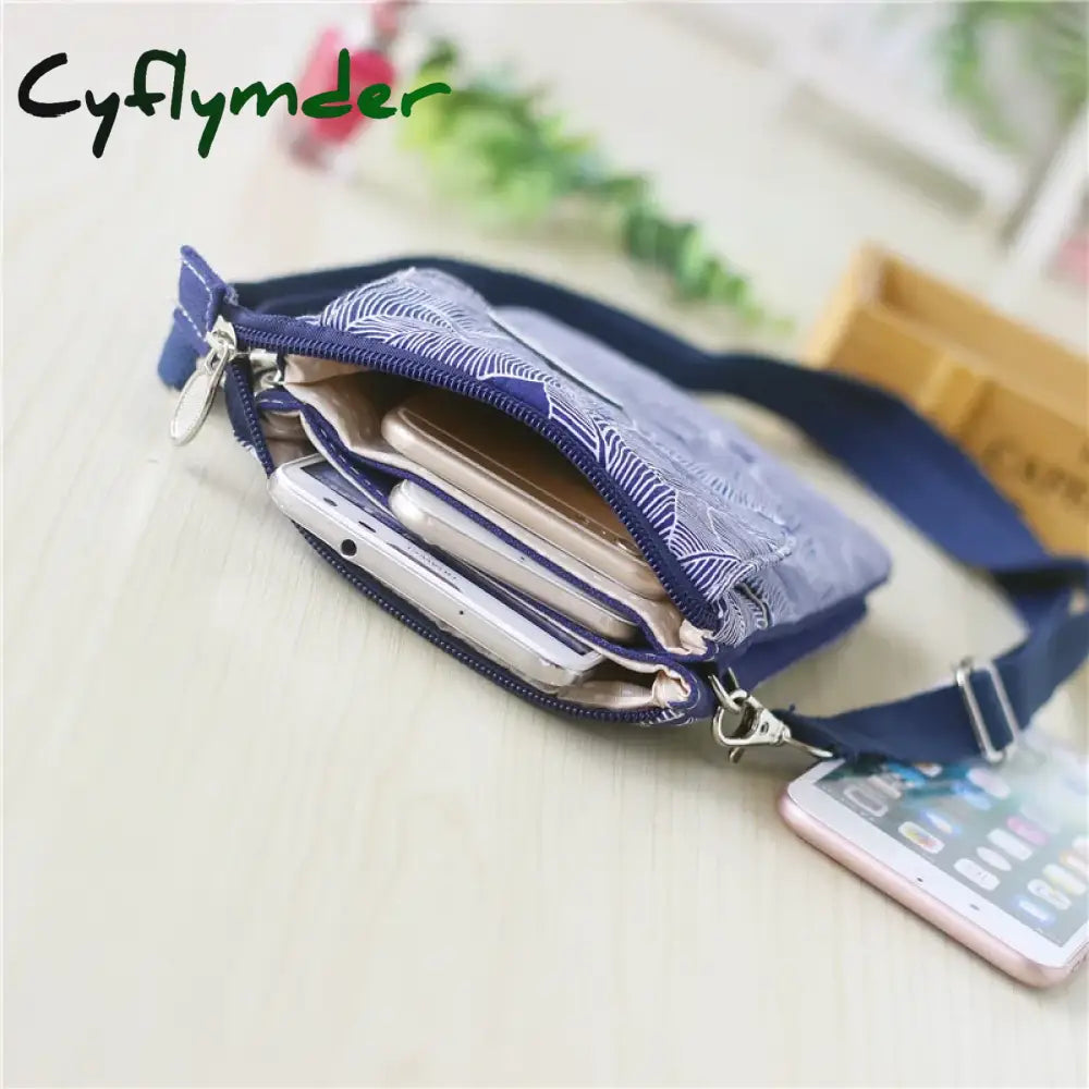 Cyflymder Leaf Fabric 5-Layer Messenger Mobile Phone Bag Case Shoulder Purse Pouch Handbag Wallet