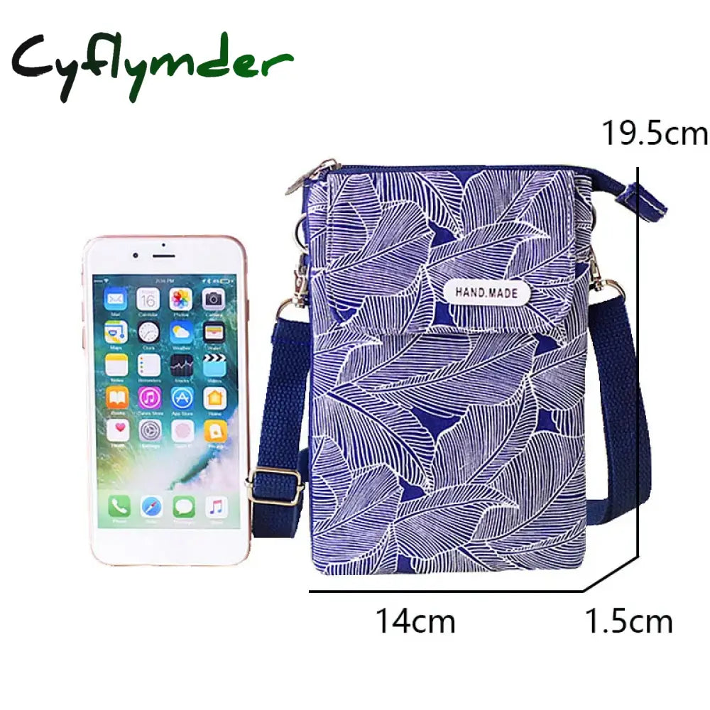 Cyflymder Leaf Fabric 5-Layer Messenger Mobile Phone Bag Case Shoulder Purse Pouch Handbag Wallet