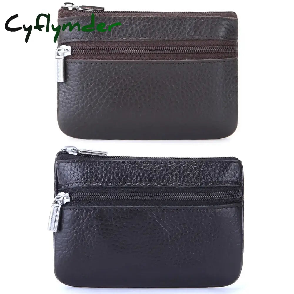 Cyflymder Leather 2 Zipper Coin Purse Wallet With Card Slots Coin Organizer Change Holder,Card Case Leather Zipper
