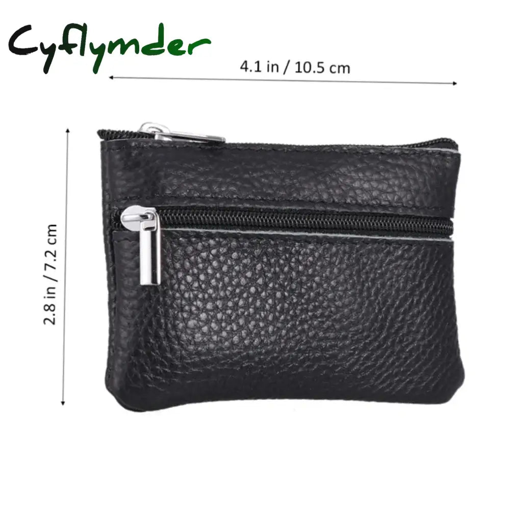 Cyflymder Leather 2 Zipper Coin Purse Wallet With Card Slots Coin Organizer Change Holder,Card Case Leather Zipper