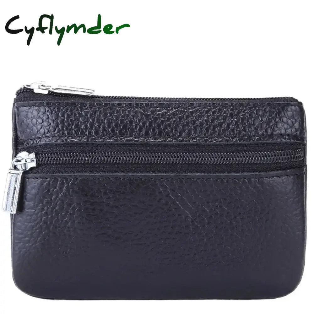 Cyflymder Leather 2 Zipper Coin Purse Wallet With Card Slots Coin Organizer Change Holder,Card Case Leather Zipper
