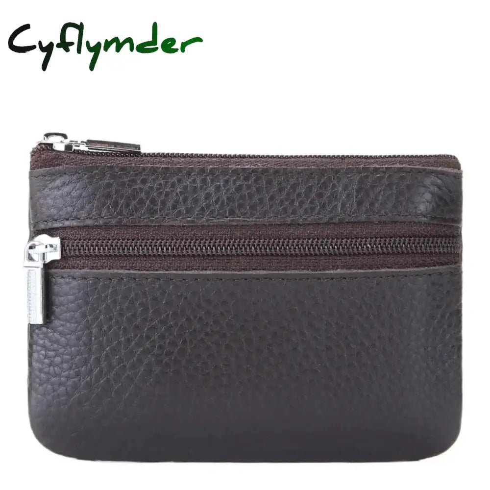 Cyflymder Leather 2 Zipper Coin Purse Wallet With Card Slots Coin Organizer Change Holder,Card Case Leather Zipper