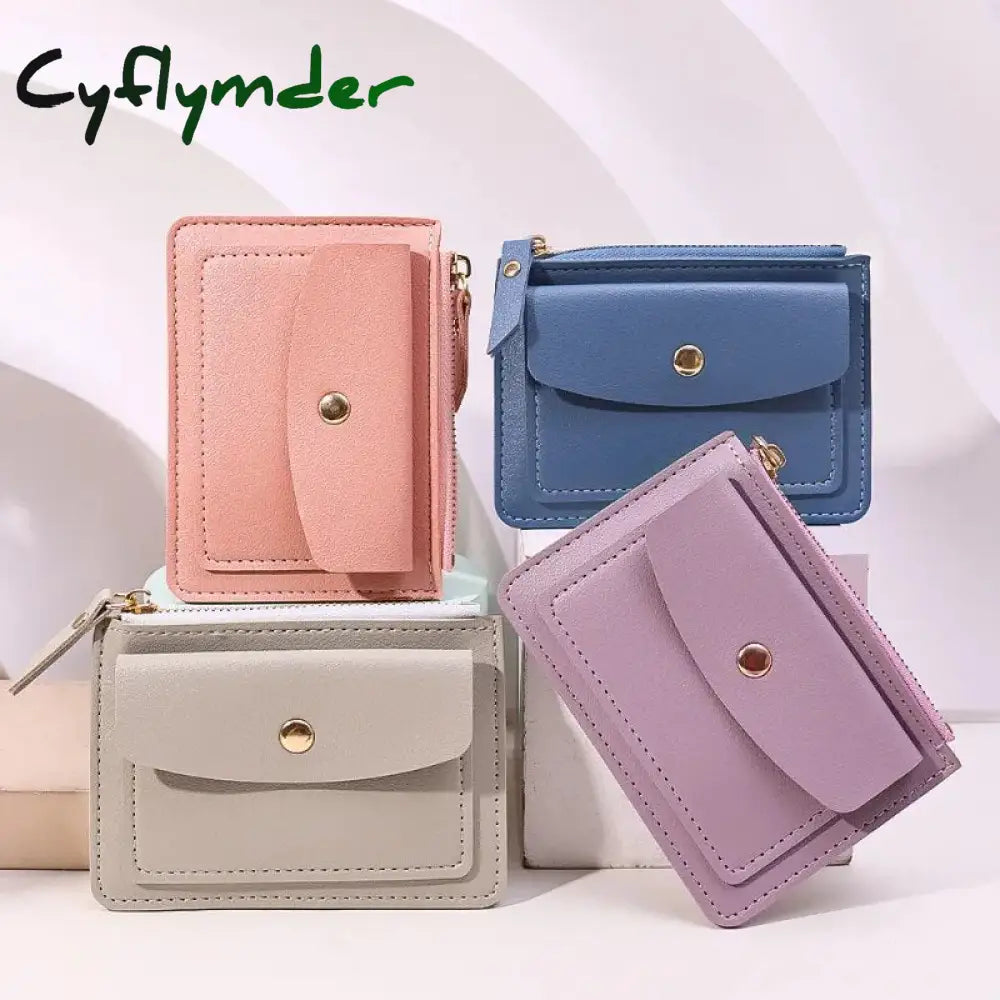 Cyflymder Leather Female Purse Women Simple Wallets Mini Zipper Solid Multi-Cards Holder Coin Short