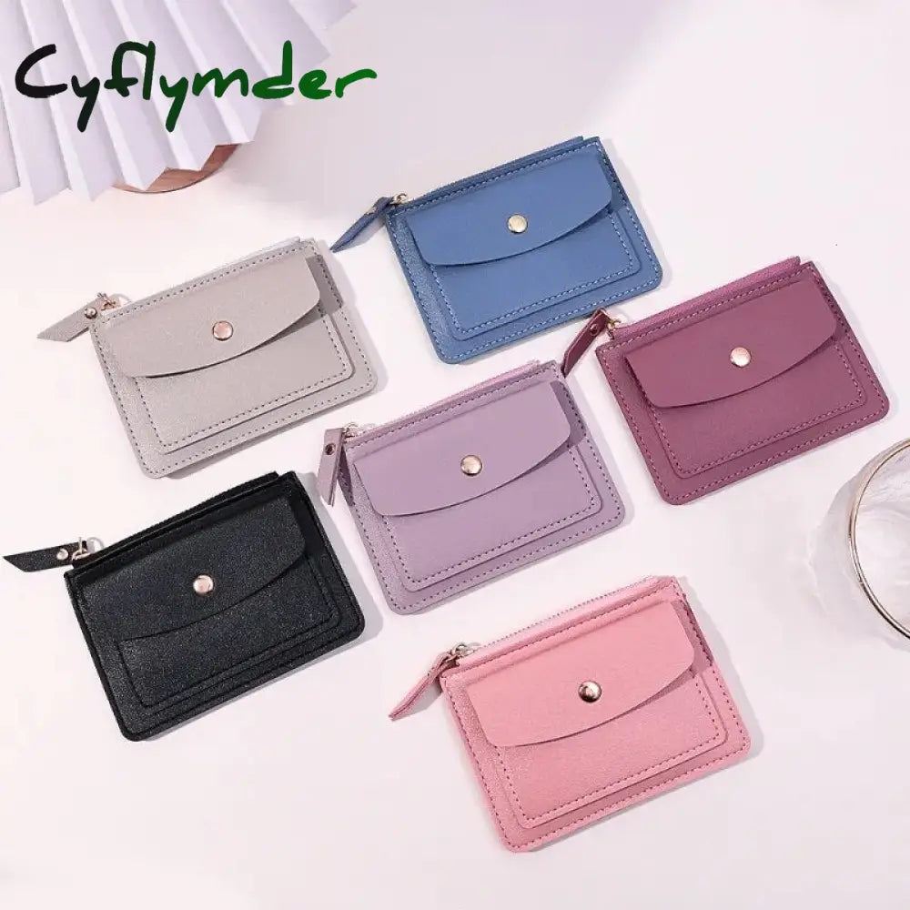 Cyflymder Leather Female Purse Women Simple Wallets Mini Zipper Solid Multi-Cards Holder Coin Short