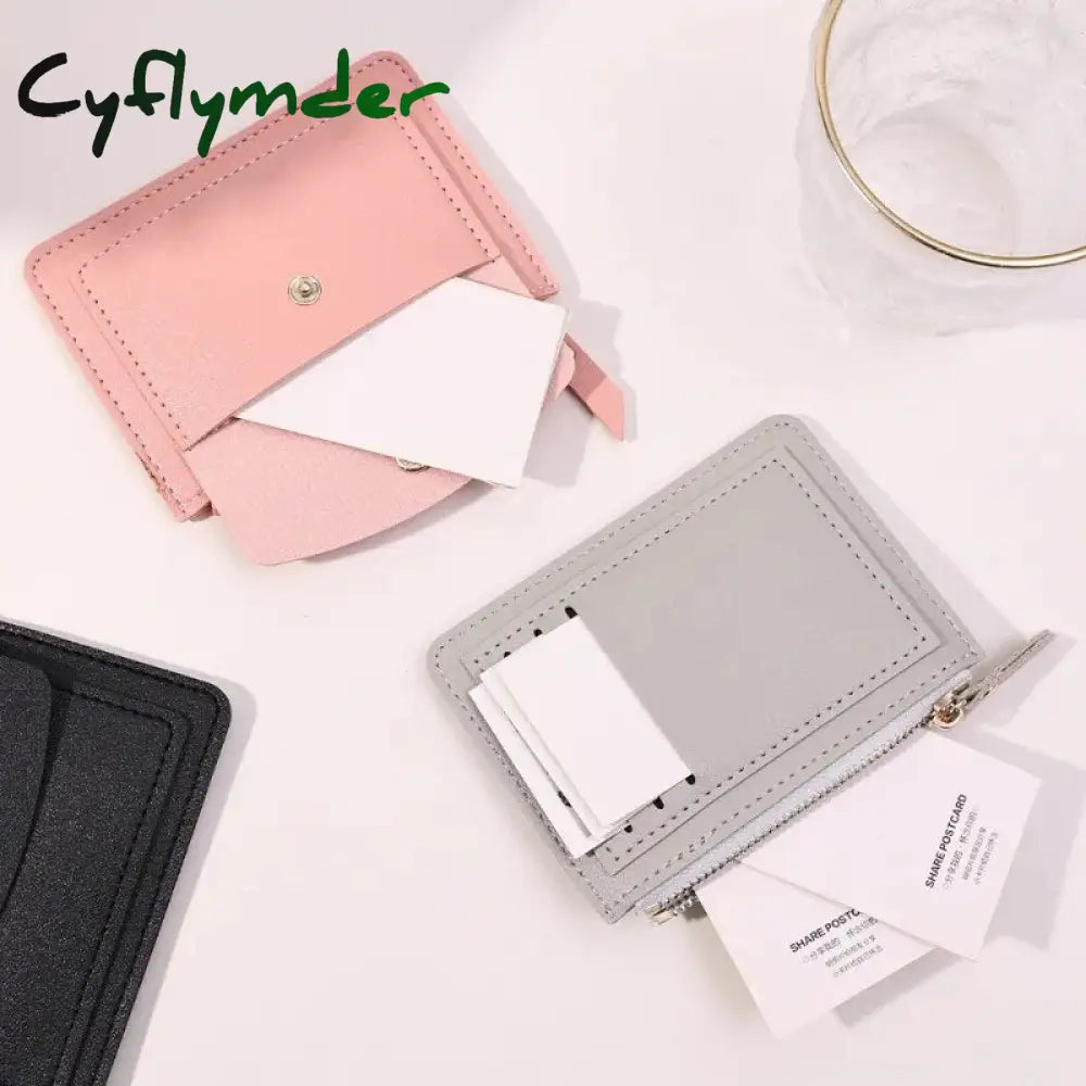 Cyflymder Leather Female Purse Women Simple Wallets Mini Zipper Solid Multi-Cards Holder Coin Short