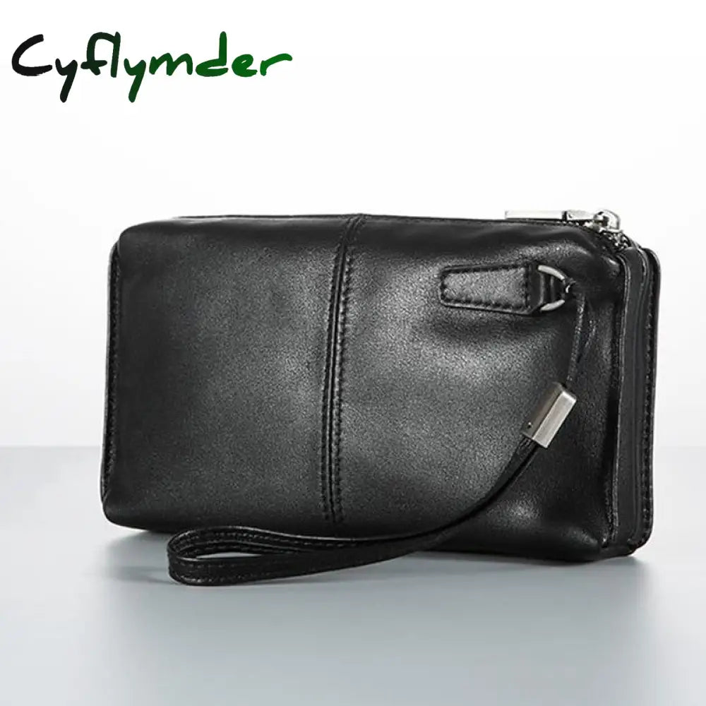 Cyflymder Leather Long Zipper Wallet Handbag Grab Bag Leather Casual Mens Retro Hand