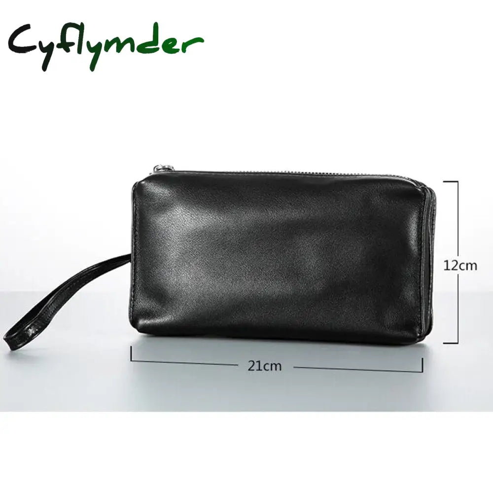 Cyflymder Leather Long Zipper Wallet Handbag Grab Bag Leather Casual Mens Retro Hand