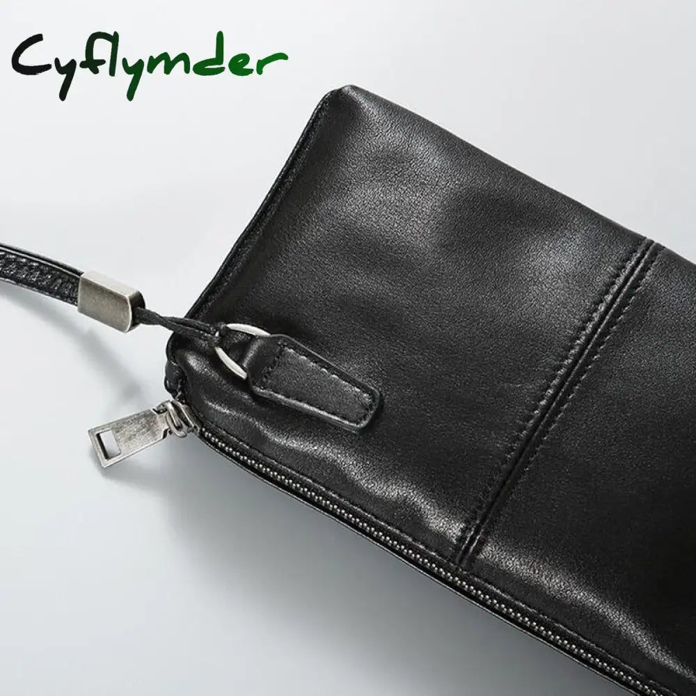 Cyflymder Leather Long Zipper Wallet Handbag Grab Bag Leather Casual Mens Retro Hand