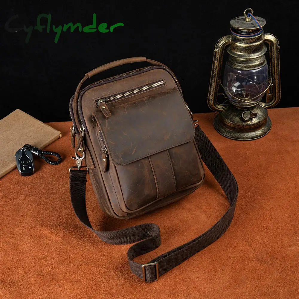 Cyflymder Leather Male Fashion Casual Design Satchel Crossbody Messenger Strap Bag 10’’ College