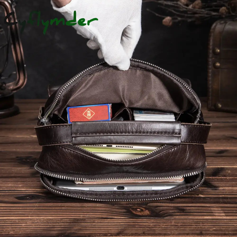 Cyflymder Leather Male Fashion Casual Design Satchel Crossbody Messenger Strap Bag 10’’ College