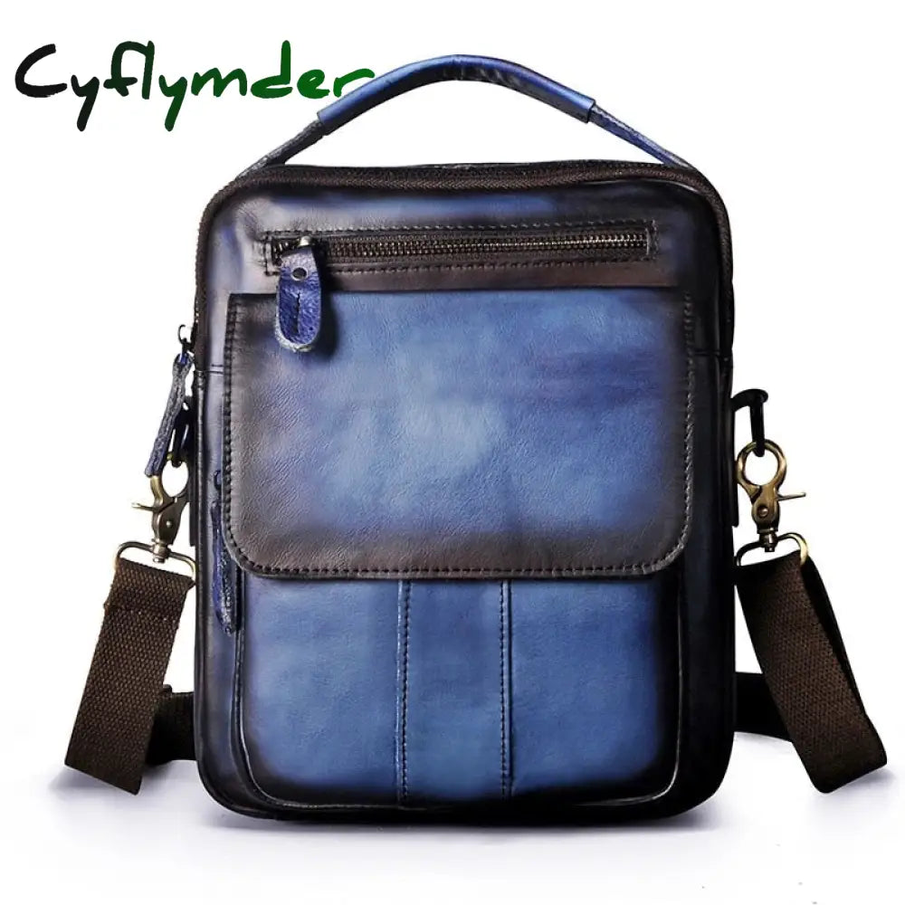 Cyflymder Leather Male Fashion Casual Design Satchel Crossbody Messenger Strap Bag 10’’ College