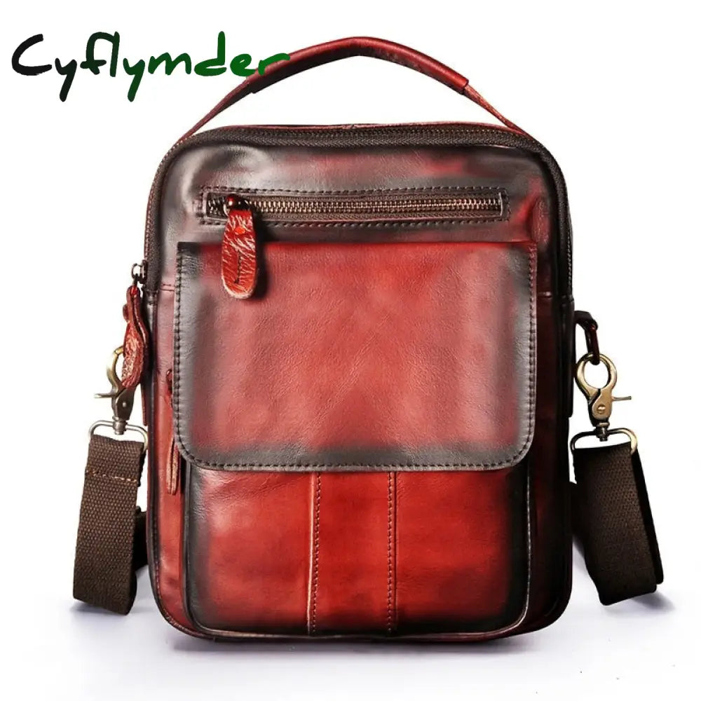 Cyflymder Leather Male Fashion Casual Design Satchel Crossbody Messenger Strap Bag 10’’ College