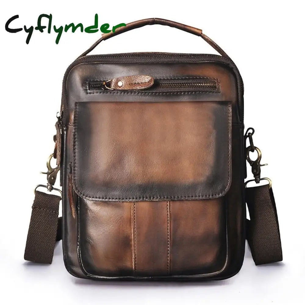 Cyflymder Leather Male Fashion Casual Design Satchel Crossbody Messenger Strap Bag 10’’ College