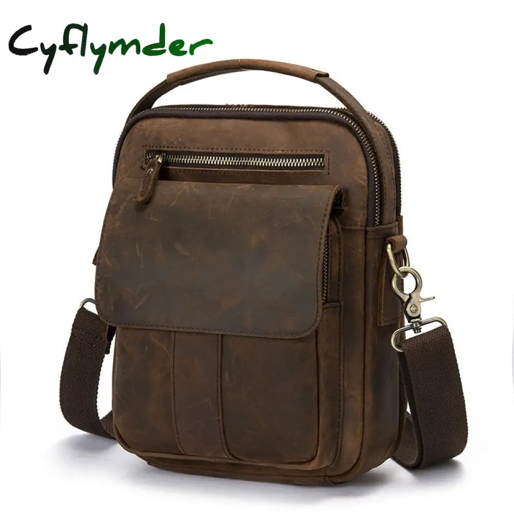 Cyflymder Leather Male Fashion Casual Design Satchel Crossbody Messenger Strap Bag 10’’ College