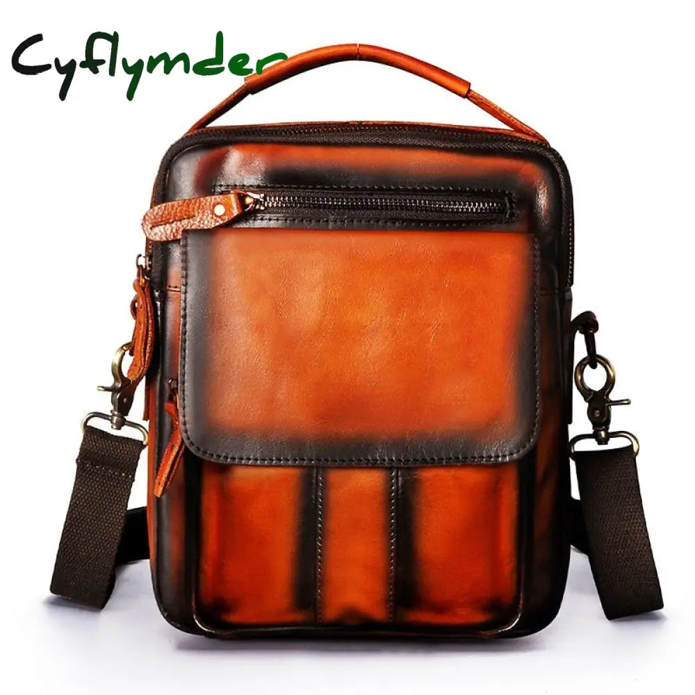 Cyflymder Leather Male Fashion Casual Design Satchel Crossbody Messenger Strap Bag 10’’ College