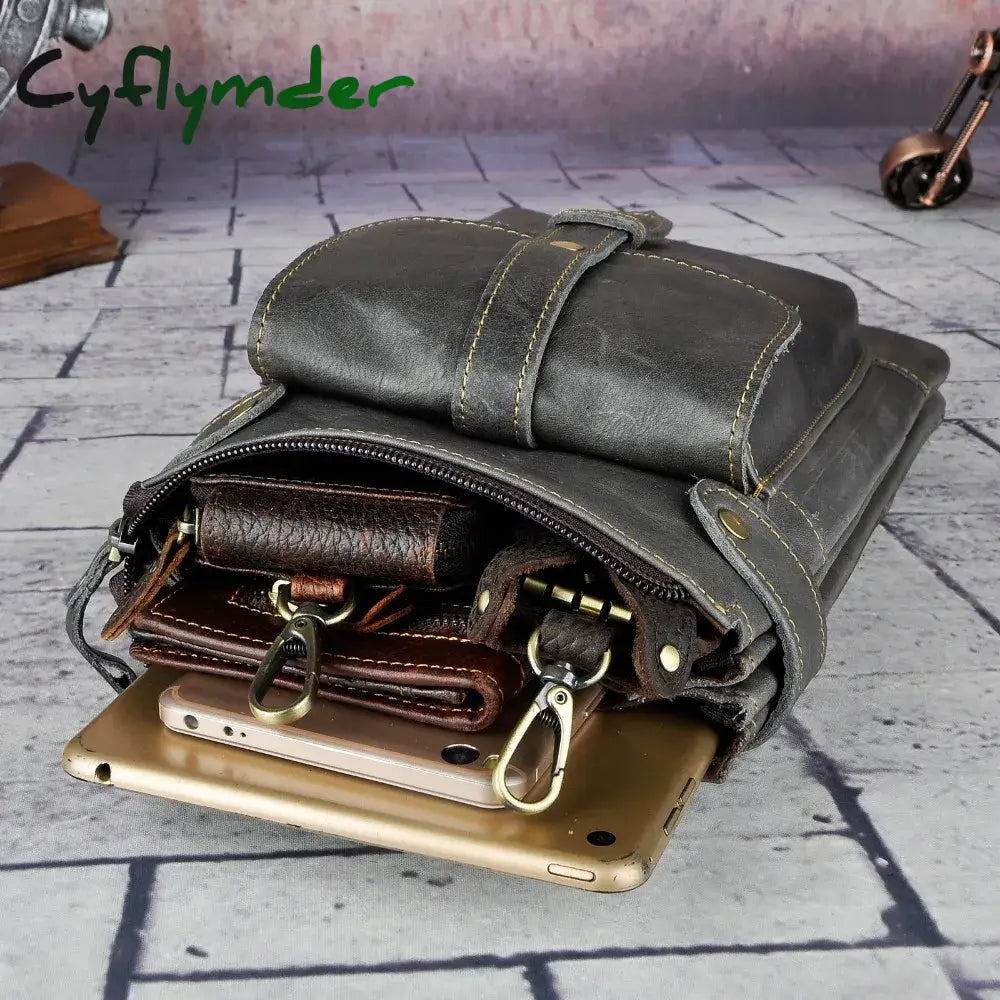 Cyflymder Leather Men Multifunction Designer Casual Mochila Shoulder Messenger Bag Fashion Belt