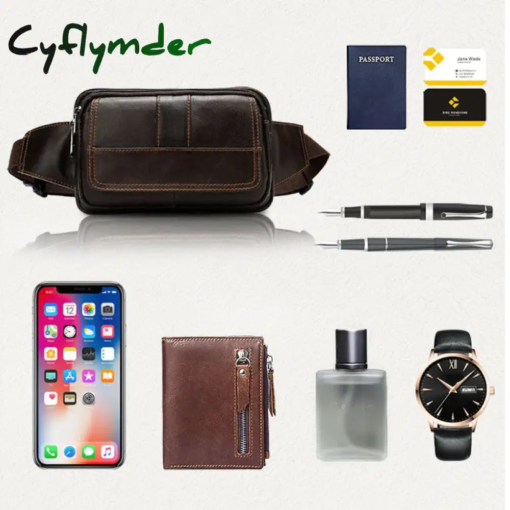 Cyflymder Leather Men Waist Pack Fashion Fanny Pack for Cell Phone Male Crazy Horse Leather Chest Bag Belt Bag Small