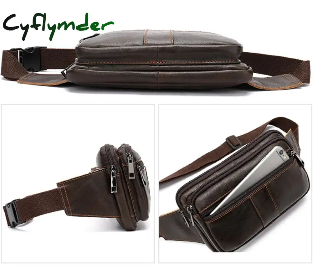Cyflymder Leather Men Waist Pack Fashion Fanny Pack for Cell Phone Male Crazy Horse Leather Chest Bag Belt Bag Small