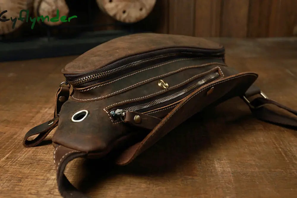 Cyflymder Leather Messenger Bag Personality Leisure Cowhide Chest Men’s Shoulder Trendy Leather
