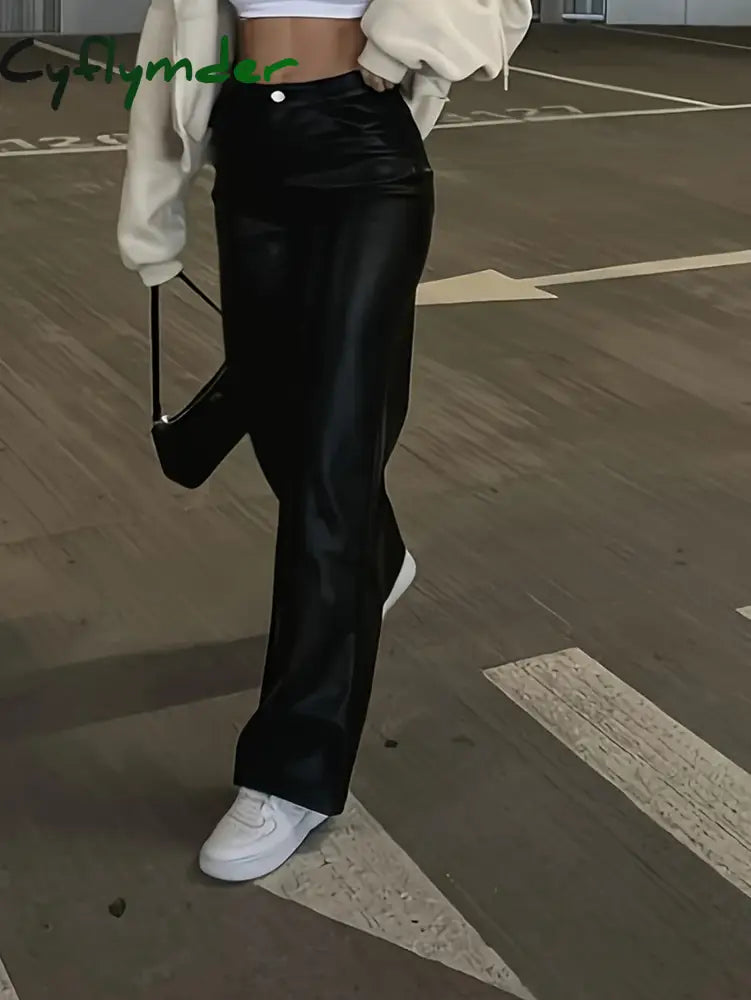 Cyflymder leather pants outfits winter Faux Leather Pants Stretch for Women’s High Waisted Bodycon Shiny Clubwear