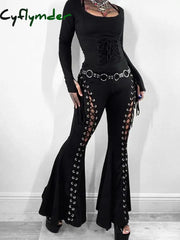 Cyflymder leather pants outfits winter Women’s Gothic Pants Spring New Dark Wind Street Fashion Trend Cock-eye Tie