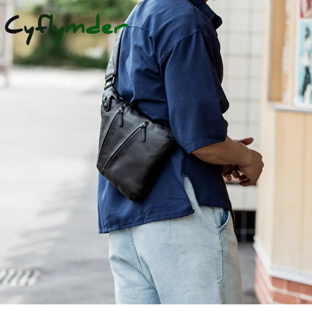 Cyflymder Leather Shoulder Bag Men’s Slant Fashion Trend Chest Casual