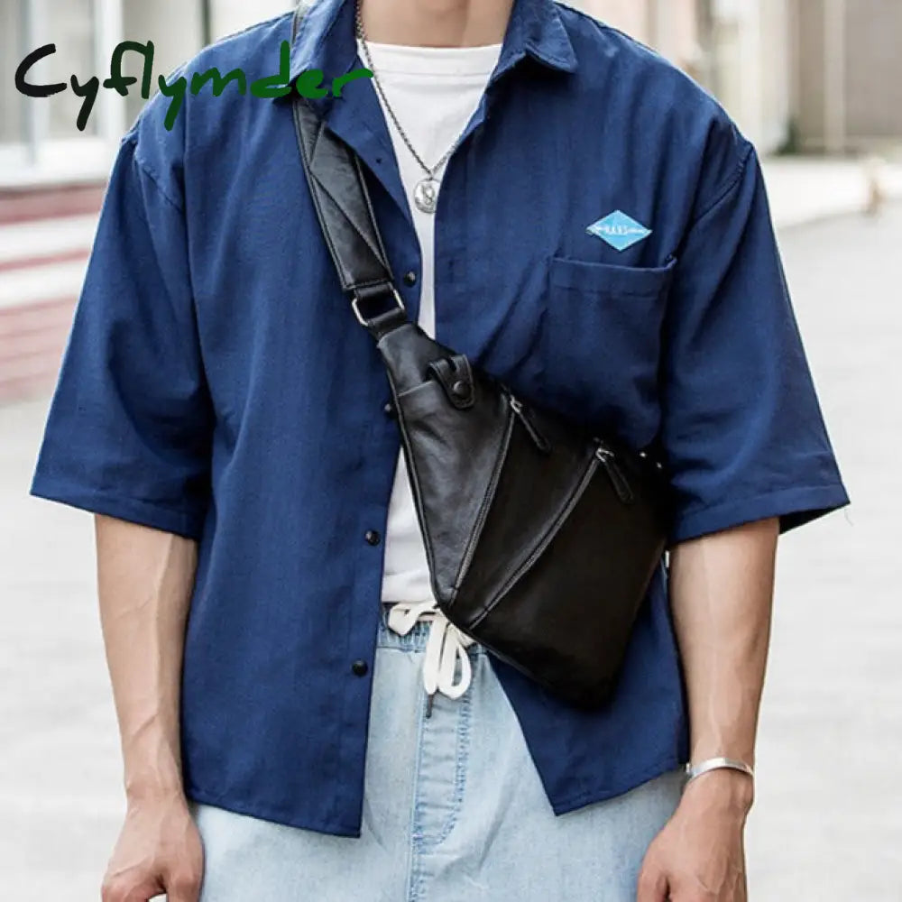 Cyflymder Leather Shoulder Bag Men’s Slant Fashion Trend Chest Casual