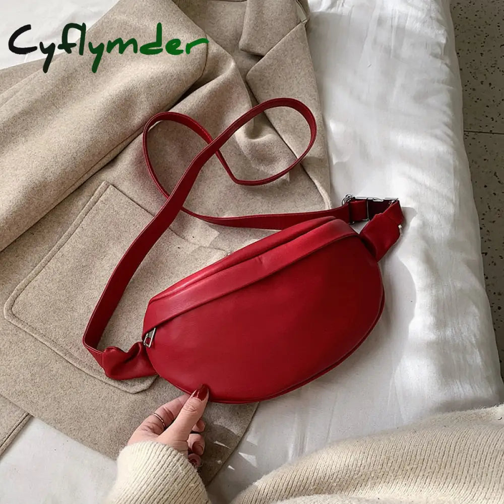 Cyflymder Leather Solid Color Chest Waist Crossbody Bags For Women Simple Fashion Shoulder