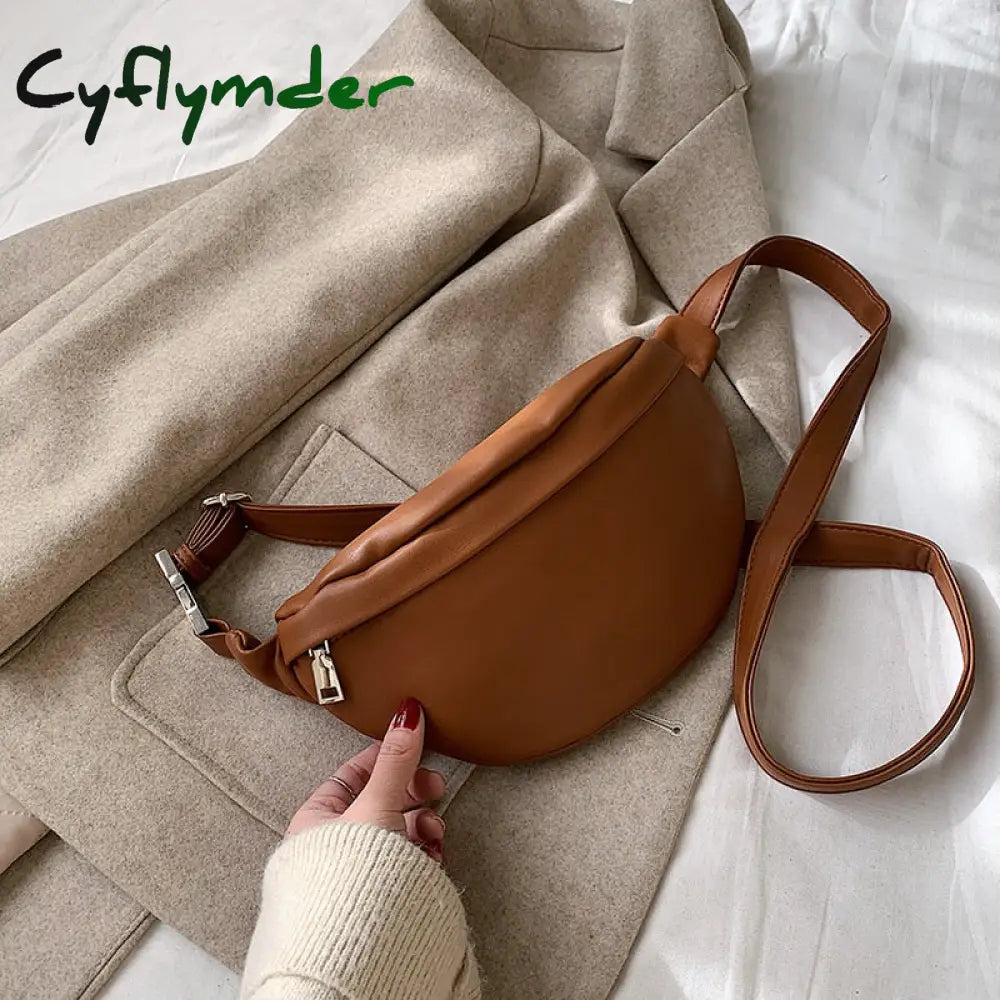 Cyflymder Leather Solid Color Chest Waist Crossbody Bags For Women Simple Fashion Shoulder