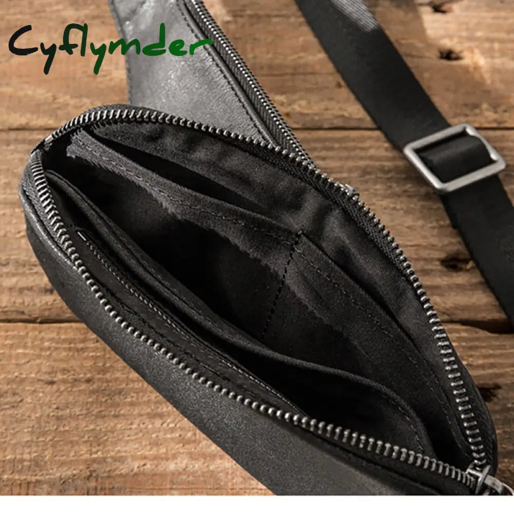 Cyflymder Leather Tide Men’s Chest Bag Ultra-Thin One-Shoulder Head Leather Retro Slant