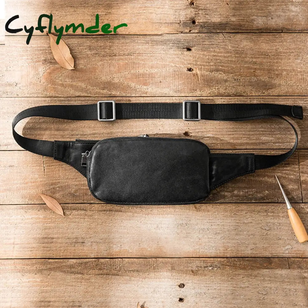 Cyflymder Leather Tide Men’s Chest Bag Ultra-Thin One-Shoulder Head Leather Retro Slant