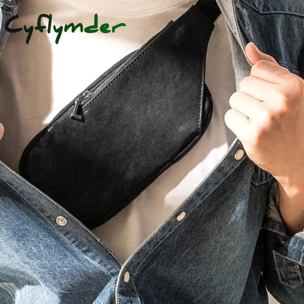 Cyflymder Leather Tide Men’s Chest Bag Ultra-Thin One-Shoulder Head Leather Retro Slant