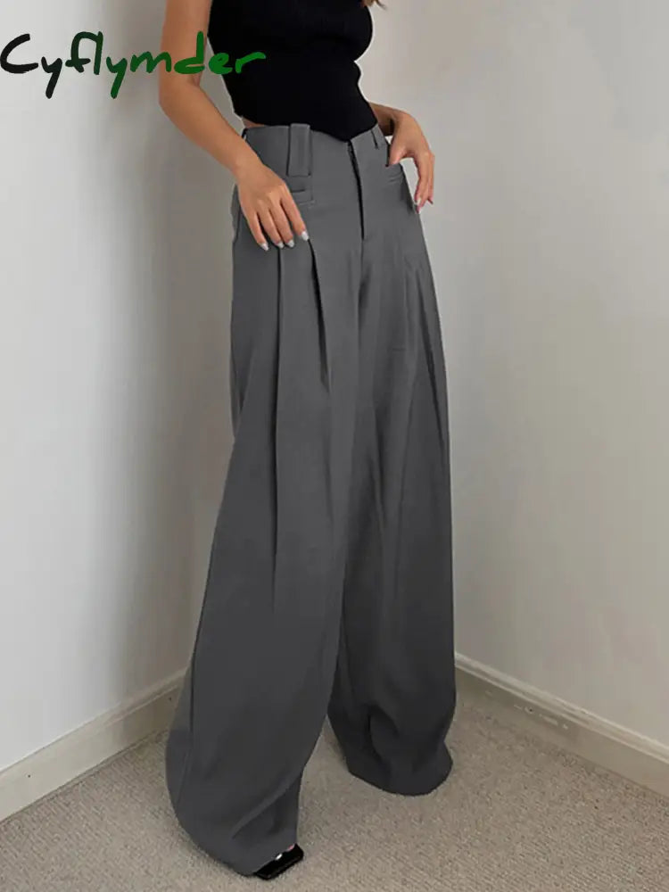 Cyflymder- Leisure Pleated Wide Leg Dress Pants