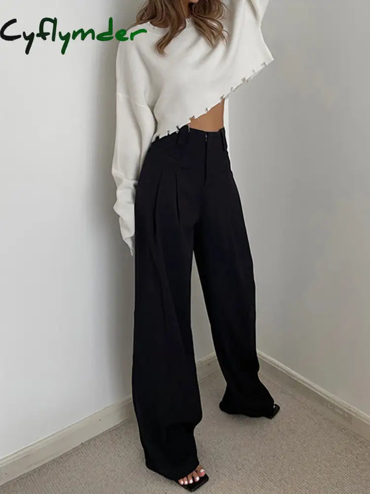 Cyflymder- Leisure Pleated Wide Leg Dress Pants