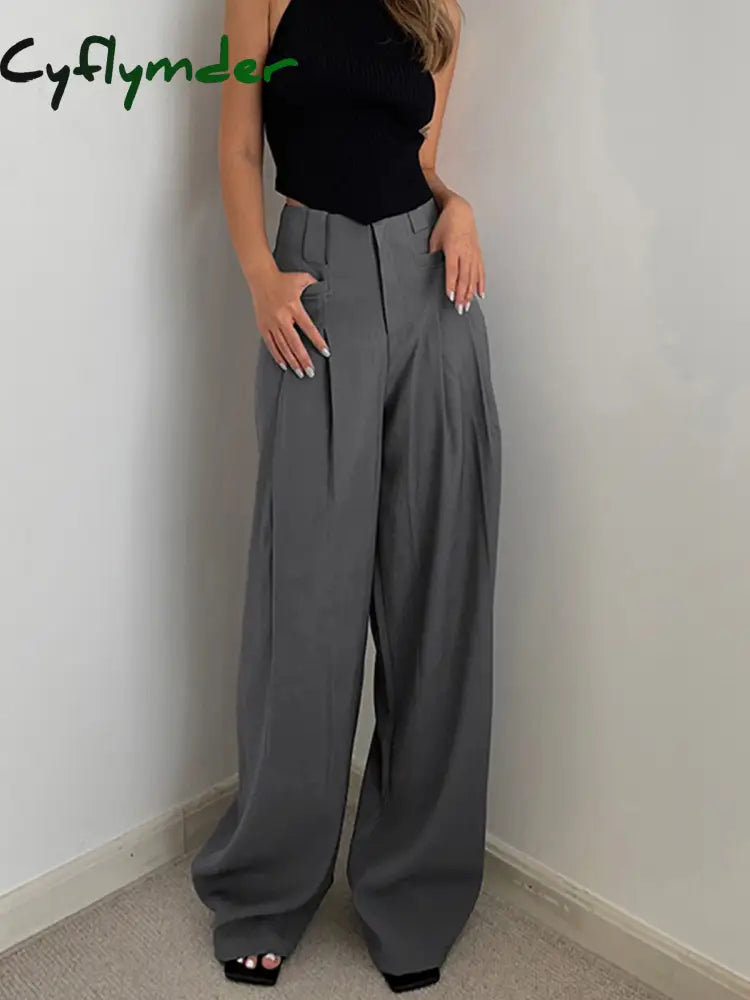 Cyflymder- Leisure Pleated Wide Leg Dress Pants