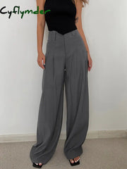 Cyflymder- Leisure Pleated Wide Leg Dress Pants Grey / Xs