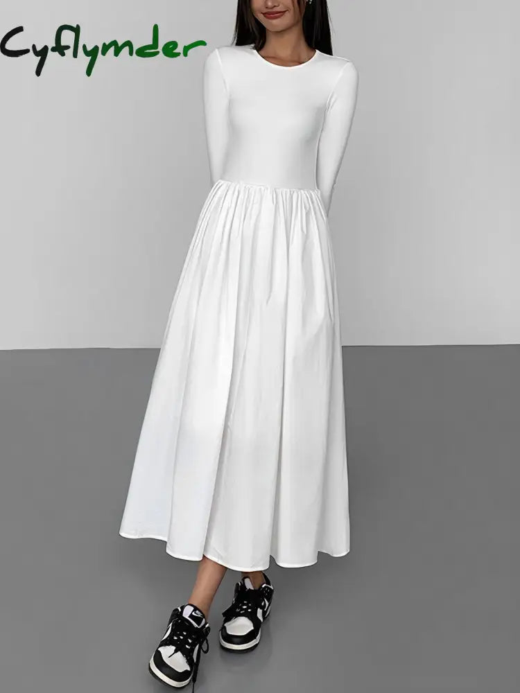 Cyflymder - Leisure Pockets Long Sleeve Dress White / Xs Dresses