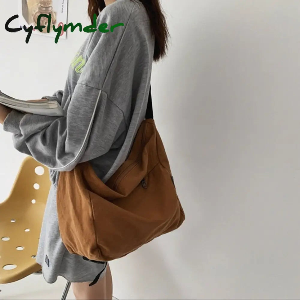 Cyflymder Leisure Shoulder Bag For Women Simple Solid Color Large Capacity Crossbody Tote Female