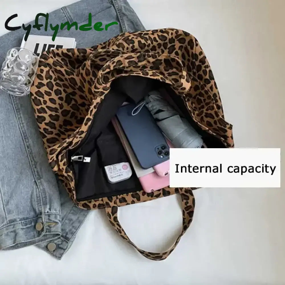 Cyflymder Leopard Design Korean Fashion Big Crossbody Bags for Women Travel Handbag Lady Shopper Shopping Shoulder Bag