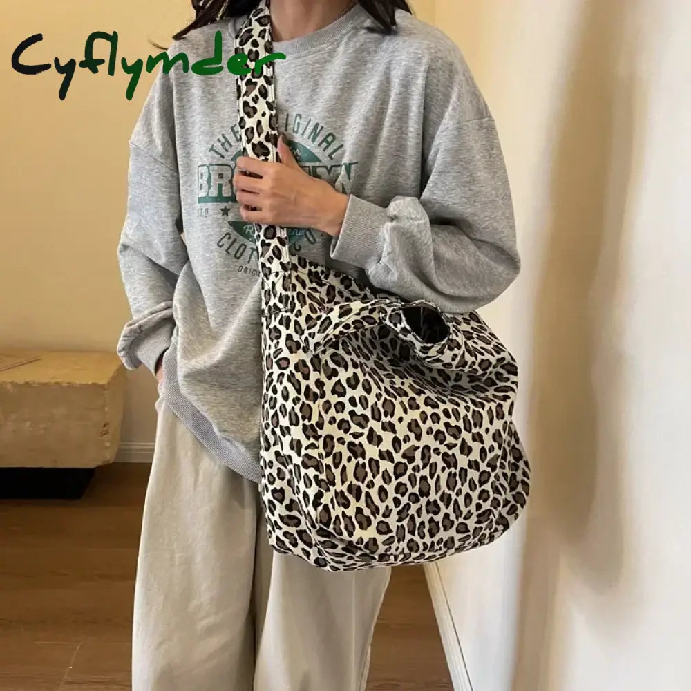 Cyflymder Leopard Design Korean Fashion Big Crossbody Bags for Women Travel Handbag Lady Shopper Shopping Shoulder Bag