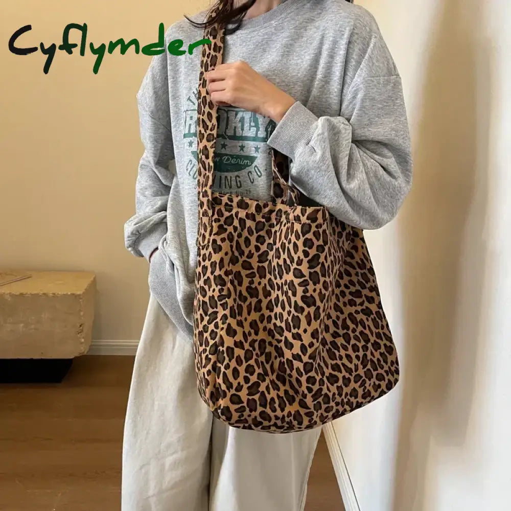 Cyflymder Leopard Design Korean Fashion Big Crossbody Bags for Women Travel Handbag Lady Shopper Shopping Shoulder Bag