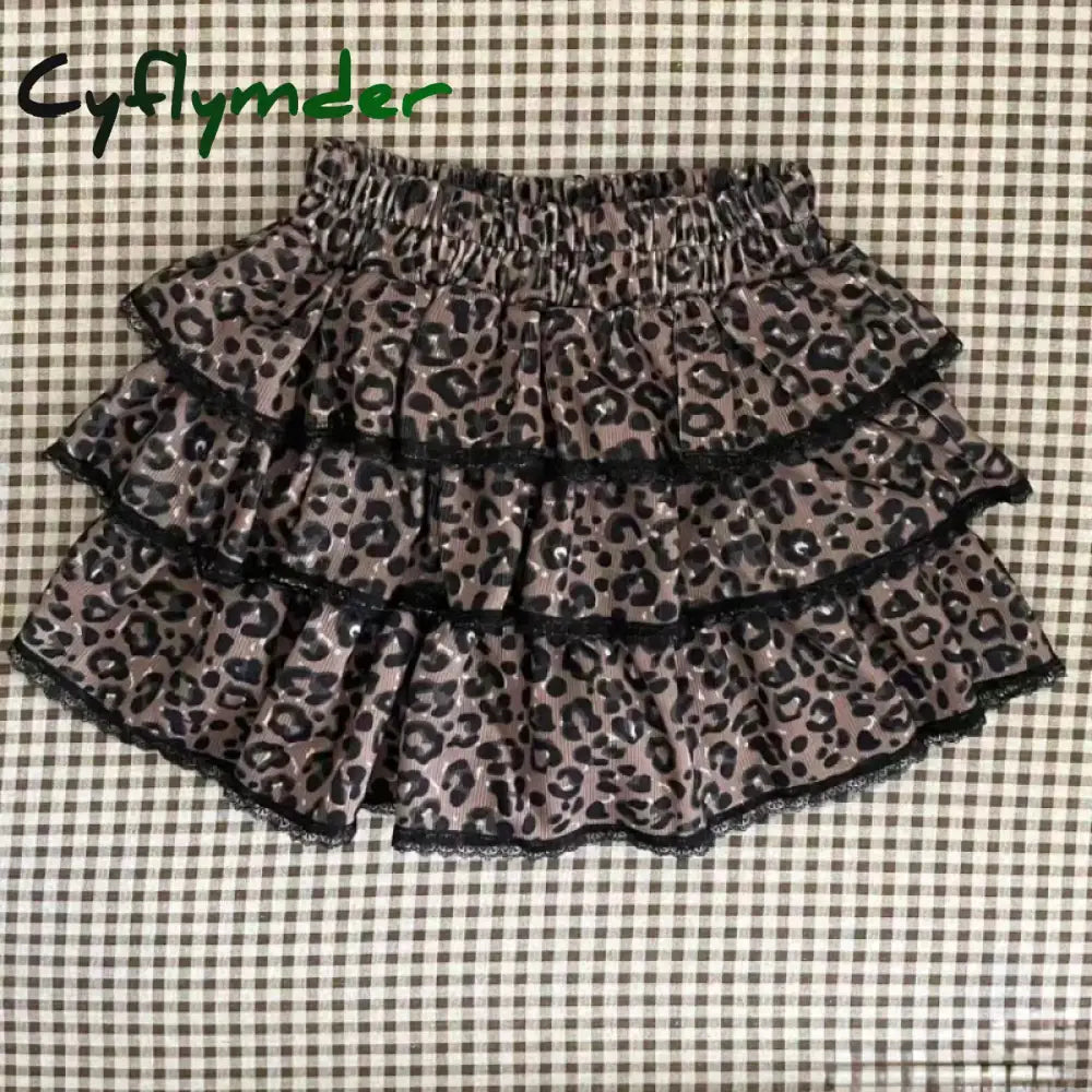 Cyflymder Leopard Vintage Suits Women Design Elegant Y2k Thin Sweater Pullover + Mini Skirts Casual 2000s Clothing 2