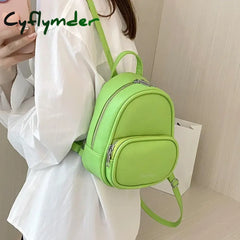 Cyflymder Light Green Pu Fabric Women’s Backpack Korean Fashion Mini Multifunctional Shoulder Bag